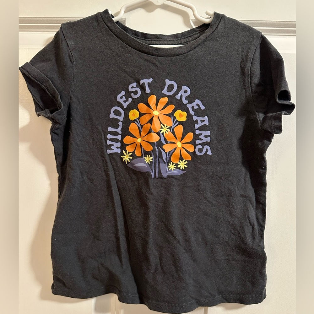 Old Navy Black Tee with Orange Floral Design